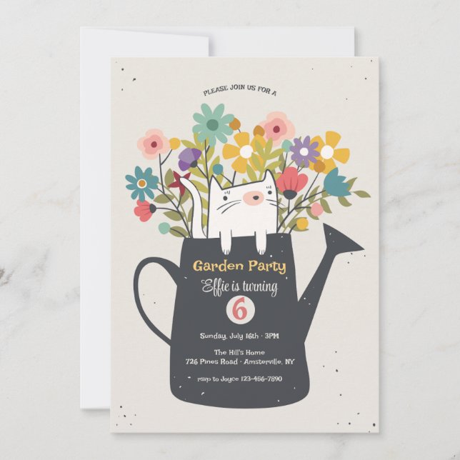 Cat in Watering Can Invitation (Front)