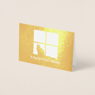 Cat in Window Elegant Unique "A Note From" Folded Foil Card