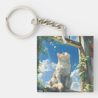 Cat in window keychain