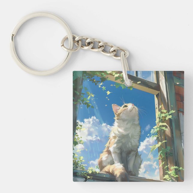 Cat in window keychain (Front)