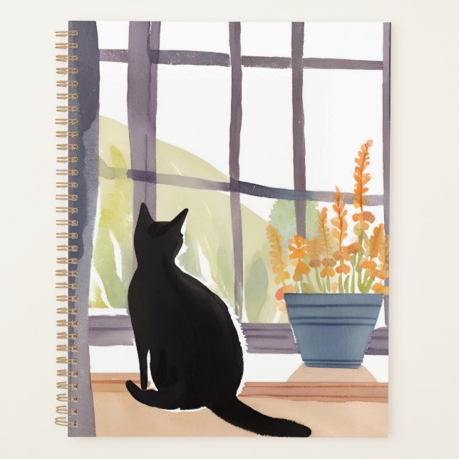 Cat in Windowsill | Silhouette Watercolor  Planner (Front)
