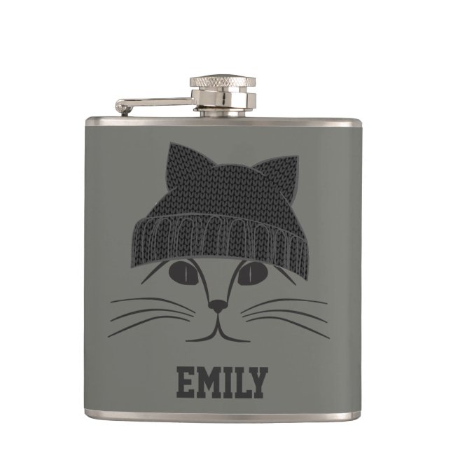Cat in Wool Hat Hip Flask (Front)