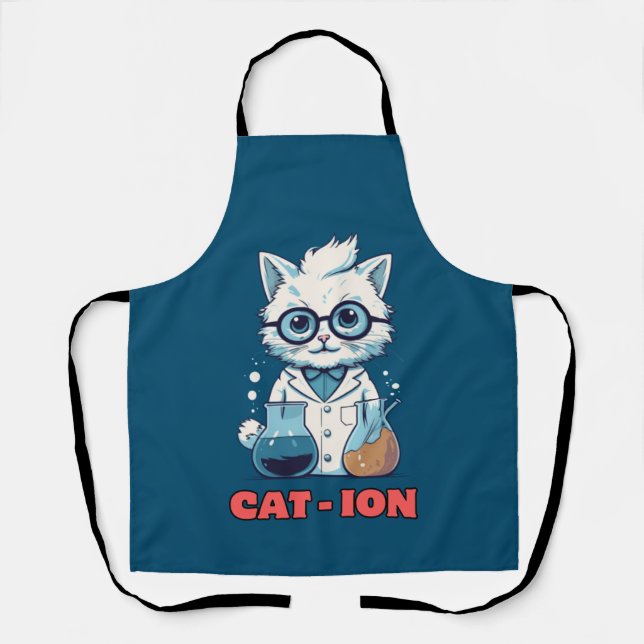CAT - ION. chemistry cat, laboratory, gift present Apron (Front)