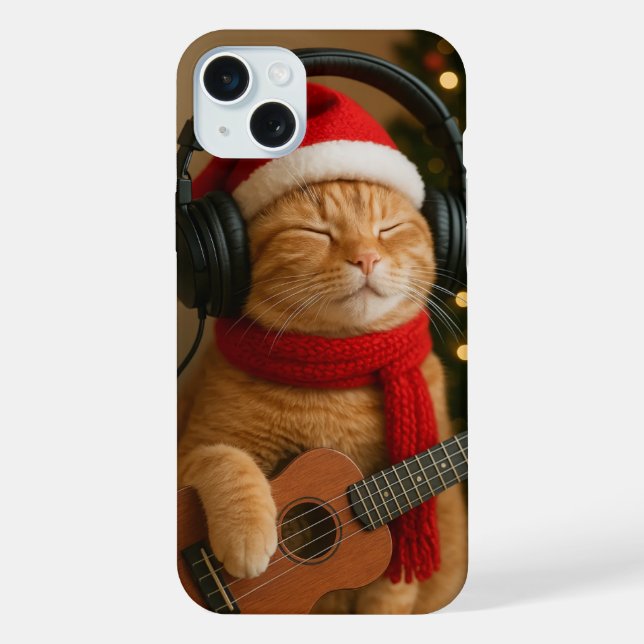 Cat iPhone 15 Plus Case Playing Christmas Music (Back)