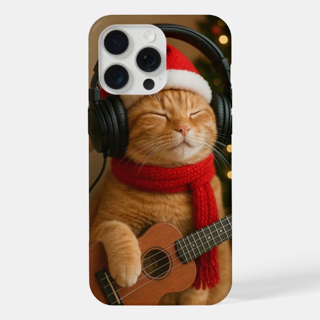 Cat iPhone 15 Pro Max Case Playing Christmas Music (Back)