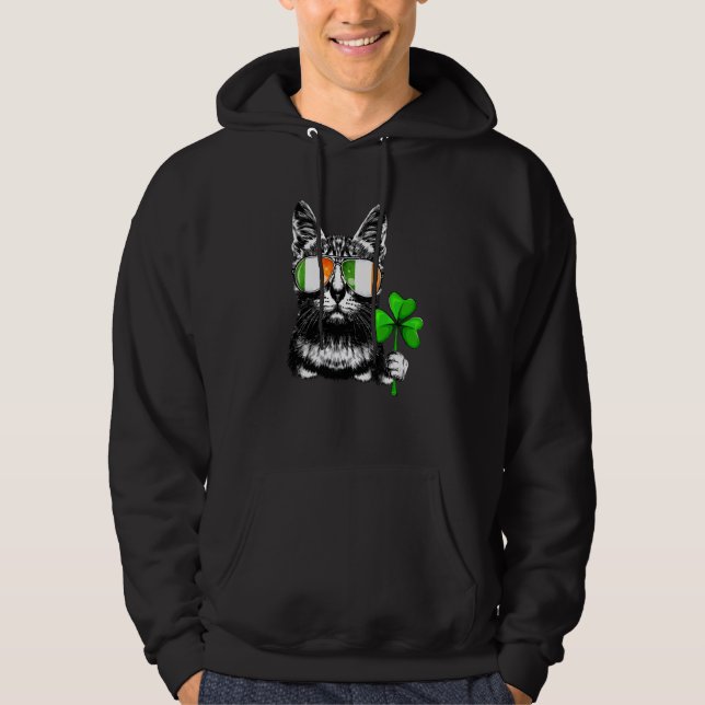 Cat Ireland Flag Sunglasses Shamrock St Patricks D Hoodie (Front)