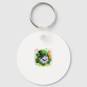Cat Irish Patricks Day Wearing Leprechaun Hat Keychain