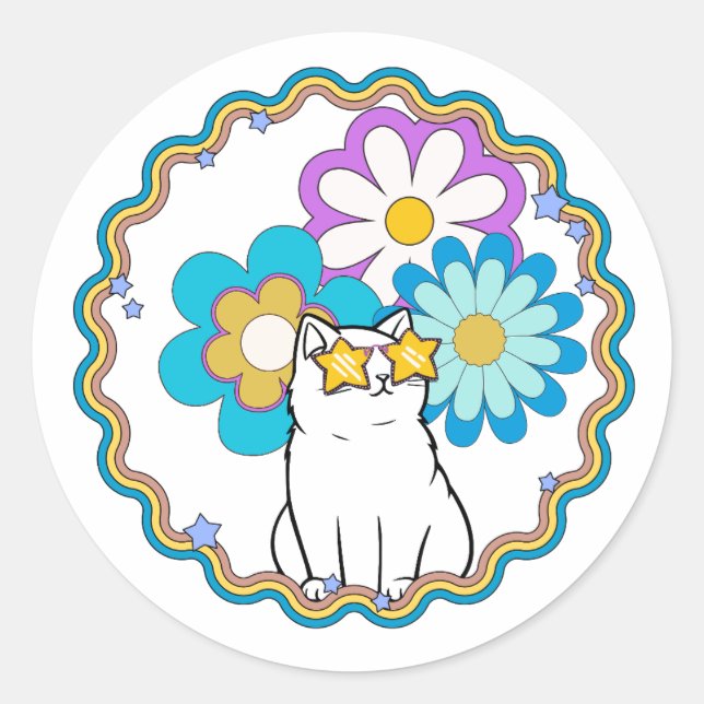 Cat is a Star Classic Round Sticker (Front)