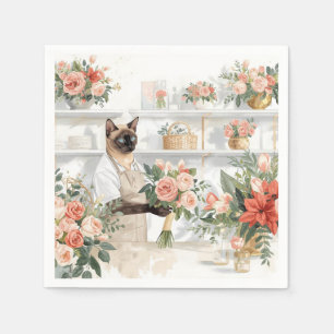 Cat is arranging Christmas Flowers Napkin