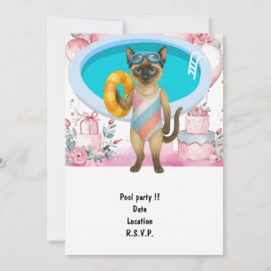 Cat is at the pool for pool party invitation