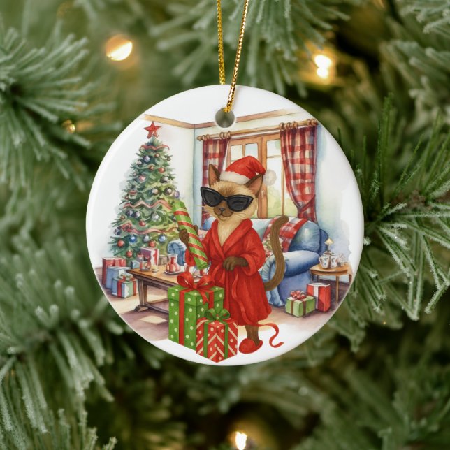 Cat is Christmas boxing  Ceramic Ornament (Tree)