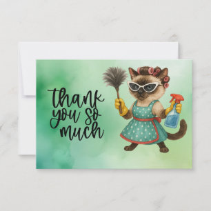 Cat is cleaning the house thank you card