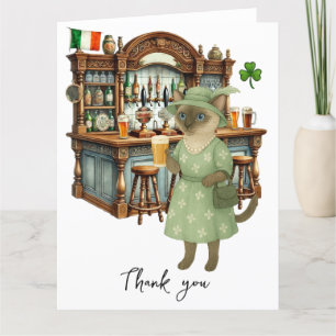 Cat is drinking beer in Irish Pub Thank You Card