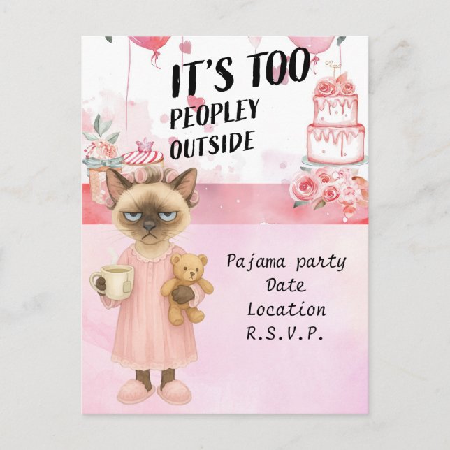 Cat is drinking coffee pyjama party  postcard (Front)