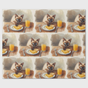 Cat is eating breakfast wrapping paper