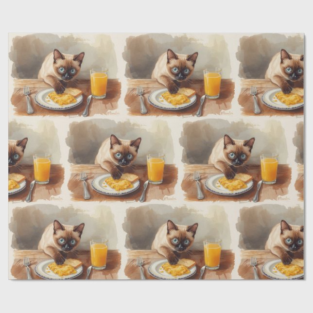 Cat is eating breakfast  wrapping paper (Flat)