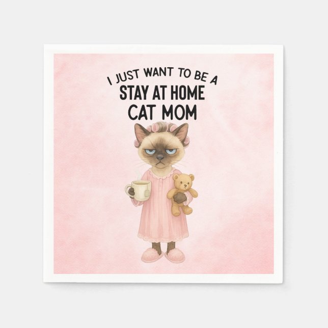 Cat is holding teddy bear on pink  background napkin (Front)