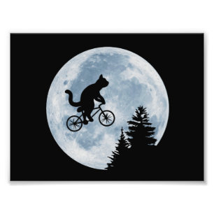 Cat is riding bicycle on the moon background. photo print