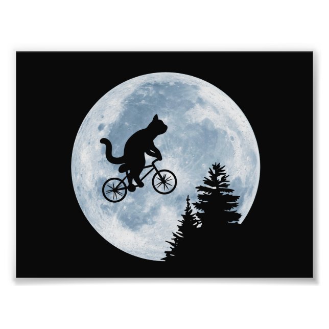 Cat is riding bicycle on the moon background. photo print (Front)