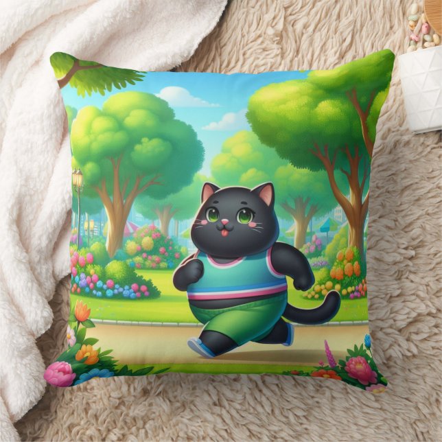 Cat is running in a park throw pillow (Blanket)