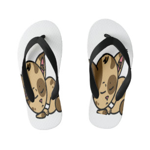cat is sleeping kid's flip flops