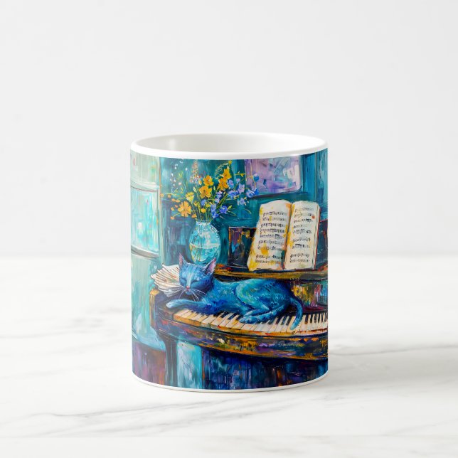 Cat is Sleeping on Piano Coffee Mug (Center)