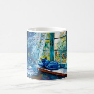 Cat is Sleeping on Window Ledge Coffee Mug