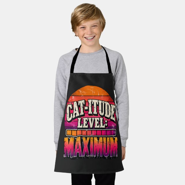 Cat-Itude Level Maximum Retro Sunset Typography Apron (Worn)
