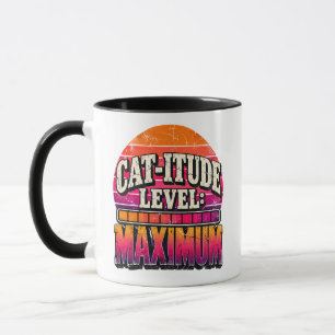 Cat-Itude Level Maximum Retro Sunset Typography Mug