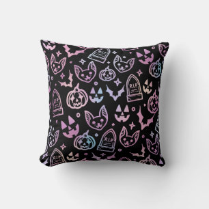 Cat Jack O'Lantern Bat Halloween Black Decor Throw Pillow