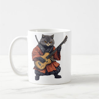 Cat Japanese Samurai Playing Guitar Musician Music Coffee Mug