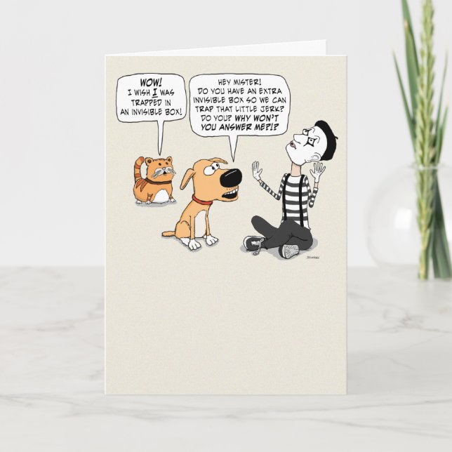 Cat Jealous of Mime's Invisible Box Funny Birthday Card (Front)