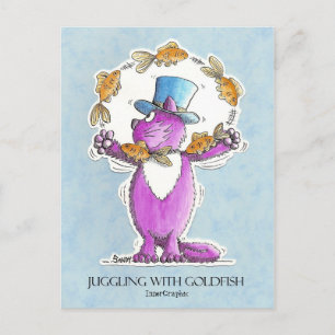 Cat Juggling with Goldfish close trim 22 2 2011... Postcard