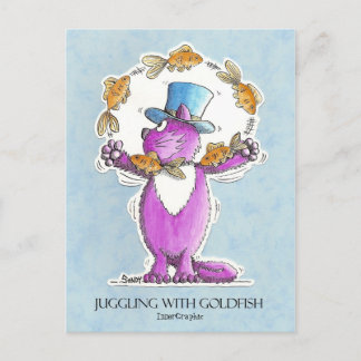 Cat Juggling with Goldfish close trim 22 2 2011... Postcard