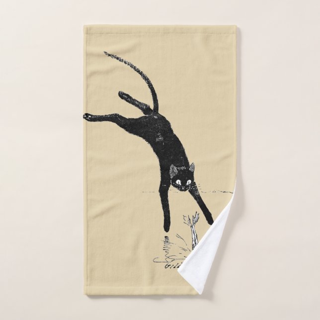 Cat Jumping into the Pond, Alexandre Steinlen Hand Towel (Hand Towel)