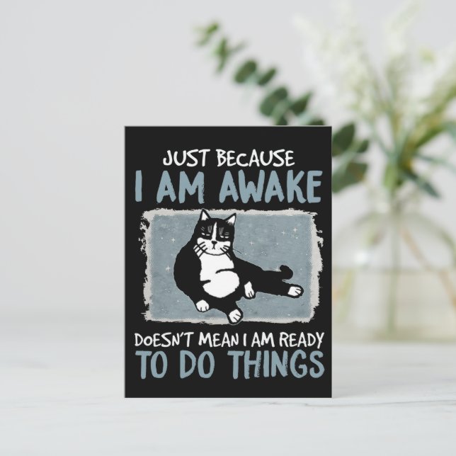 Cat Just Because I Am Awake Doesn't Mean Lazy Cat Postcard (Standing Front)