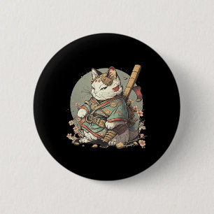 Cat Kawaii Style Samurai Anime Kitten Japanese  2 Inch Round Button