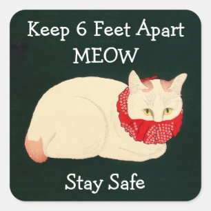 Cat Keeping 6 Feet Apart Square Sticker