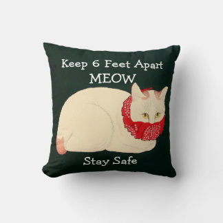 Cat Keeping 6 Feet Apart Throw Pillow