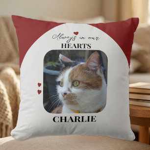 Cat Keepsake Pet 2 photos love hearts burgundy Throw Pillow
