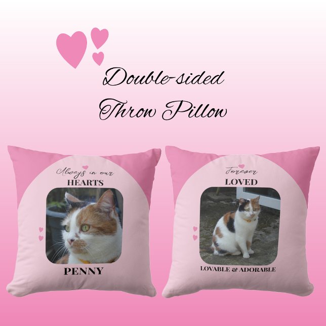 Cat Keepsake Pet 2 photos love hearts pink Throw Pillow (Creator Uploaded)