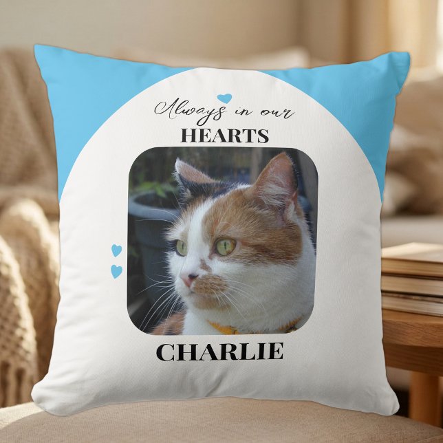 Cat Keepsake Pet 2 photos Memorial blue Throw Pillow (Creator Uploaded)