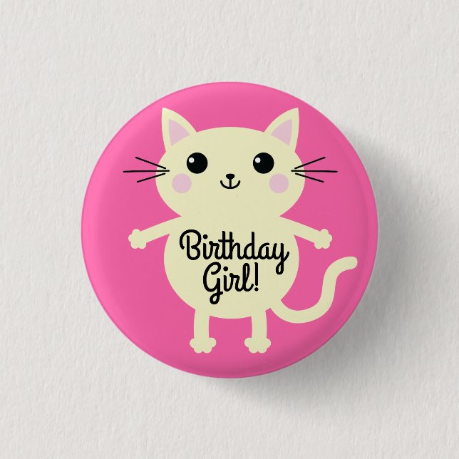Cat Kid's Birthday Party Cute Kitty 1 Inch Round Button (Front)