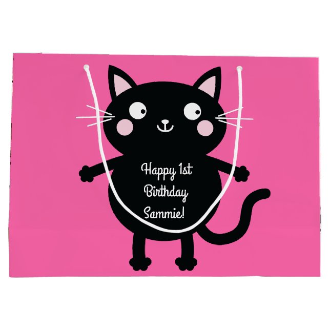 Cat Kid's Birthday Party Cute Kitty Large Gift Bag (Back)