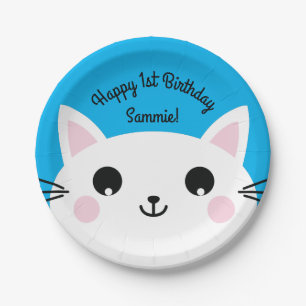 Cat Kid's Birthday Party Cute Kitty Paper Plate