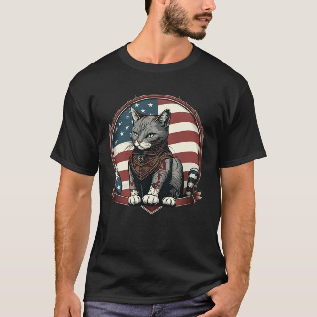 Cat Kitten 4th Of July American Flag T-Shirt (Front)
