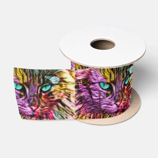 Cat Kitten Artsy Satin Ribbon (Spool)