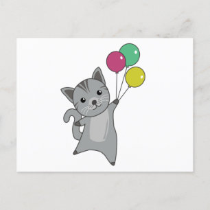 Cat Kitten Balloons Cute Animals Grey Cats Postcard