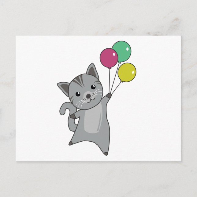 Cat Kitten Balloons Cute Animals Grey Cats Postcard (Front)