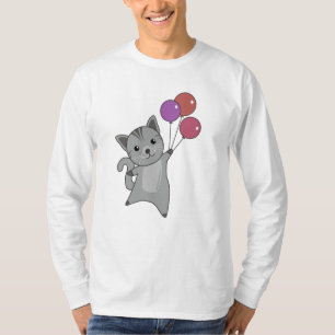 Cat Kitten Balloons Cute Animals Grey Cats T-Shirt